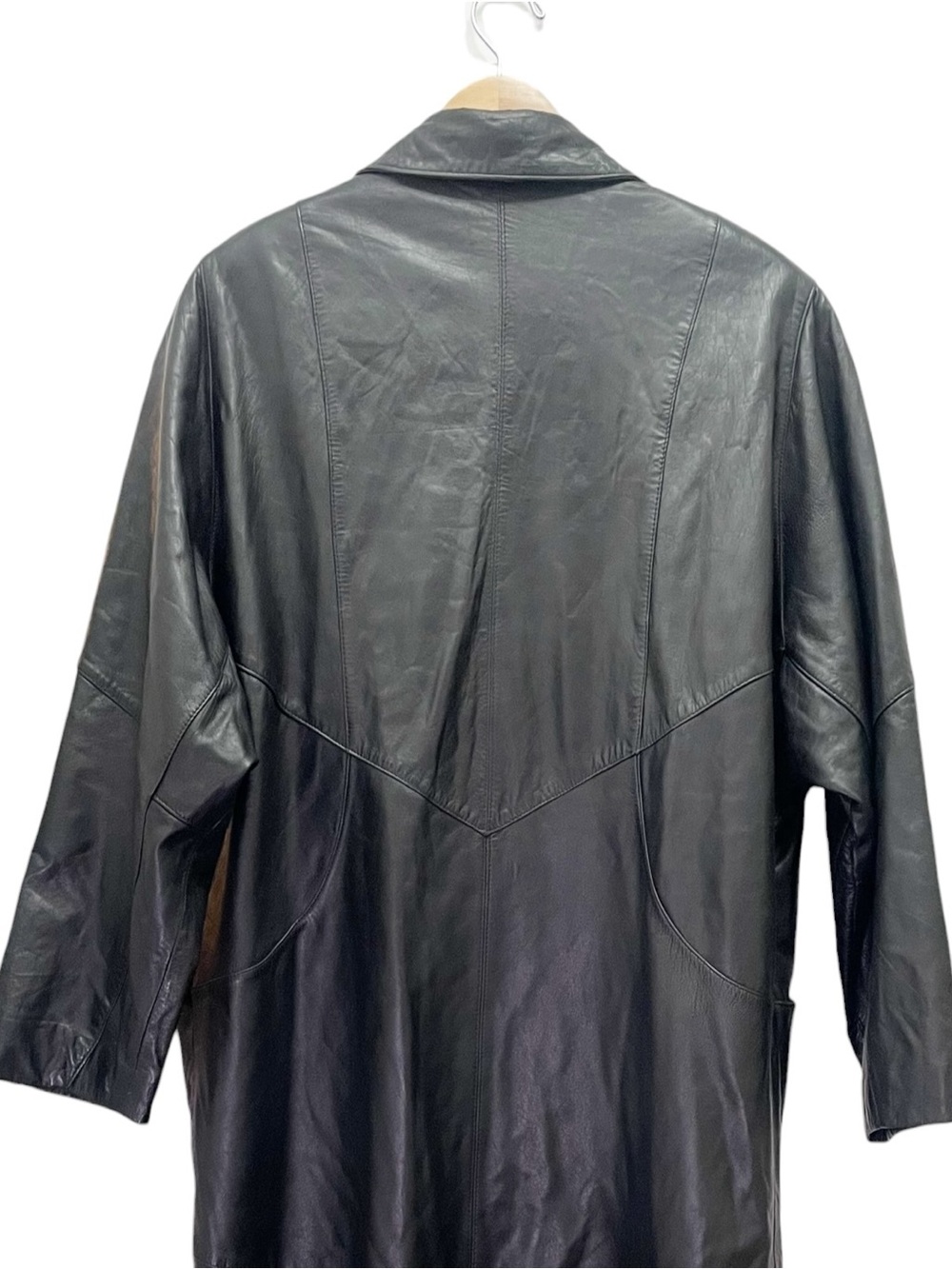 Vintage Jacqueline Ferrar Leather Trench Coat Women’s Large Black Longline 90s - Picture 9 of 12